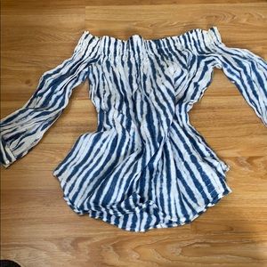 Polo Ralph Lauren off shoulder blue & white top